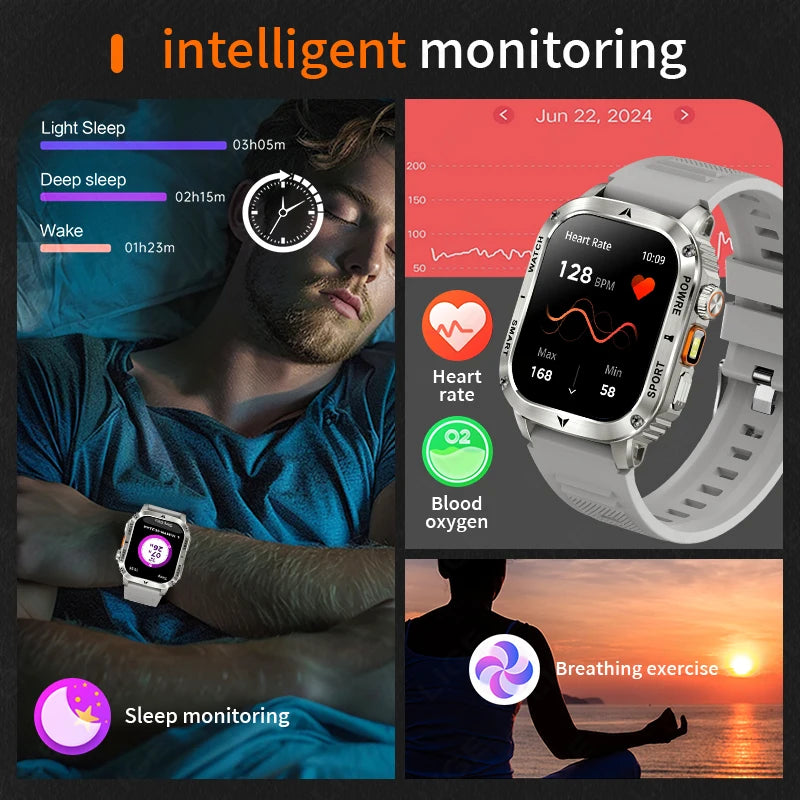 Herren Smartwatch mit IP68 wasserdichtem Design und Gesundheitsmonitor-Funktionen