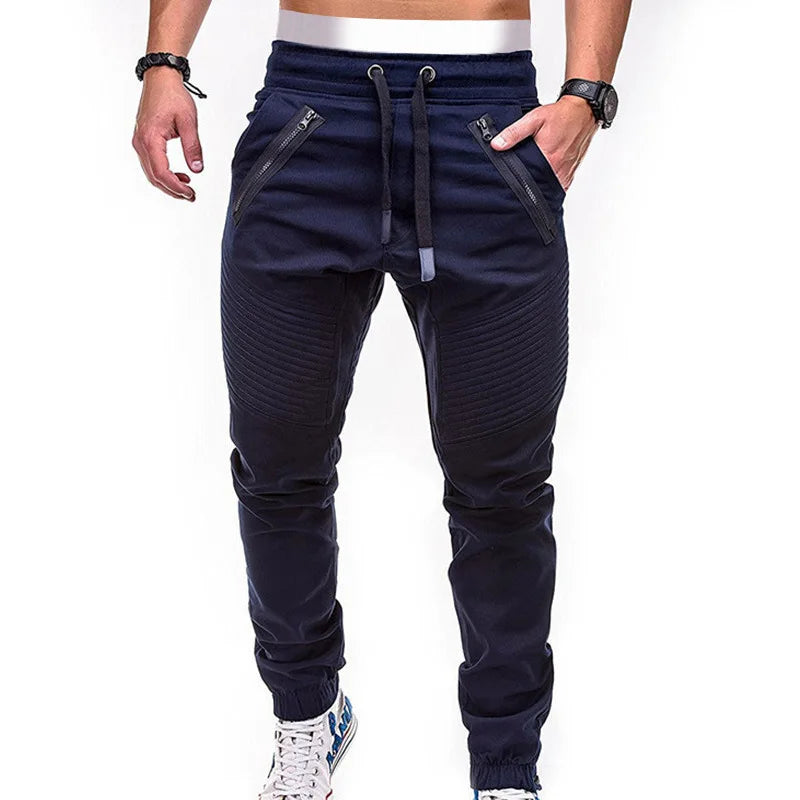 Neue lässige und modische Tether-elastische Sporthose für Herren, Doppelreißverschluss, gestreifte Hose, Trainingshose