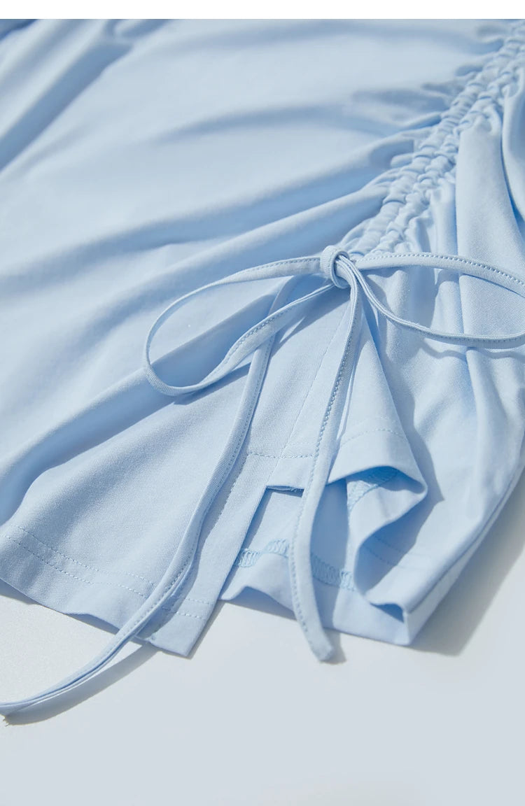 Damen Sommer T-Shirt mit Rundhals und Kordelzug in lässiger Form