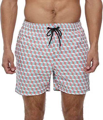 Herren-Badeshorts mit Farbverlauf, schnelltrocknend, mit Reißverschlusstaschen und Mesh-Futter – modische Schwimmshorts für den Strand