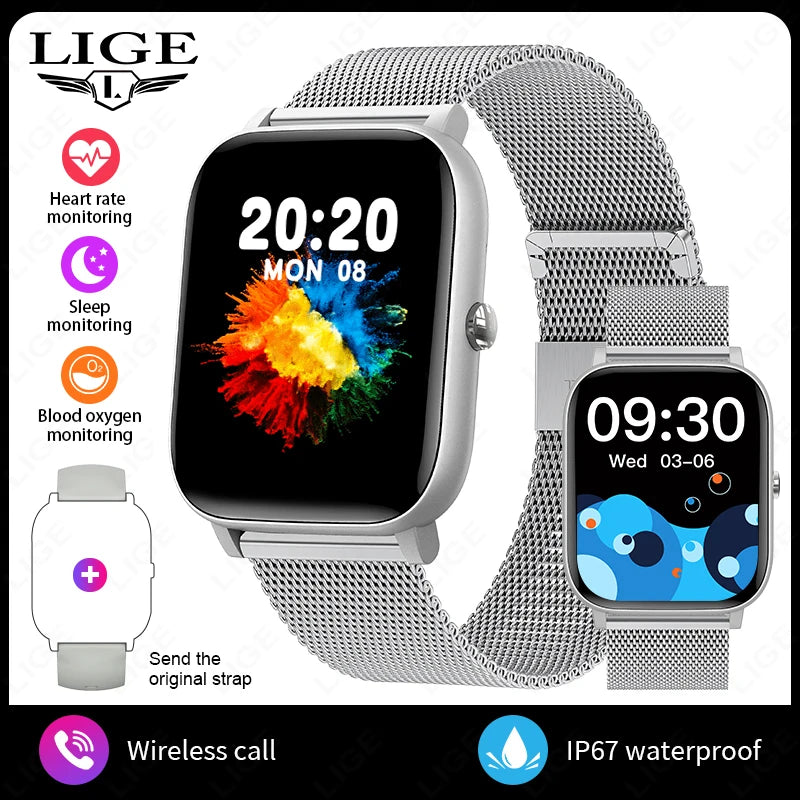 LIGE Voice Calling Smart Watch Ultra 1,85" HD-Bildschirm Schlafgesundheitsmonitor Sport DIY Zifferblätter Smartwatch Wasserdichte Uhren