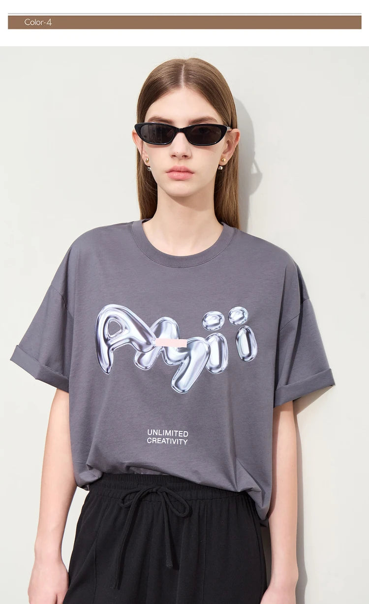 Damen T-Shirts im lässigen Stil mit O-Ausschnitt und modischem Druck