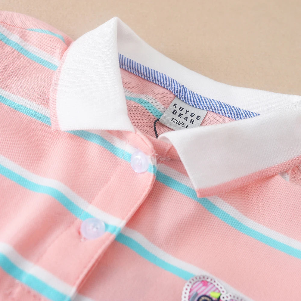 Mädchen Polo Sommer Kinder Kurzarm Baumwolle T-Shirts 2024 neue Kinder drehen Kragen gestreifte Kleidung Mädchen Tops für 5-12 Alter