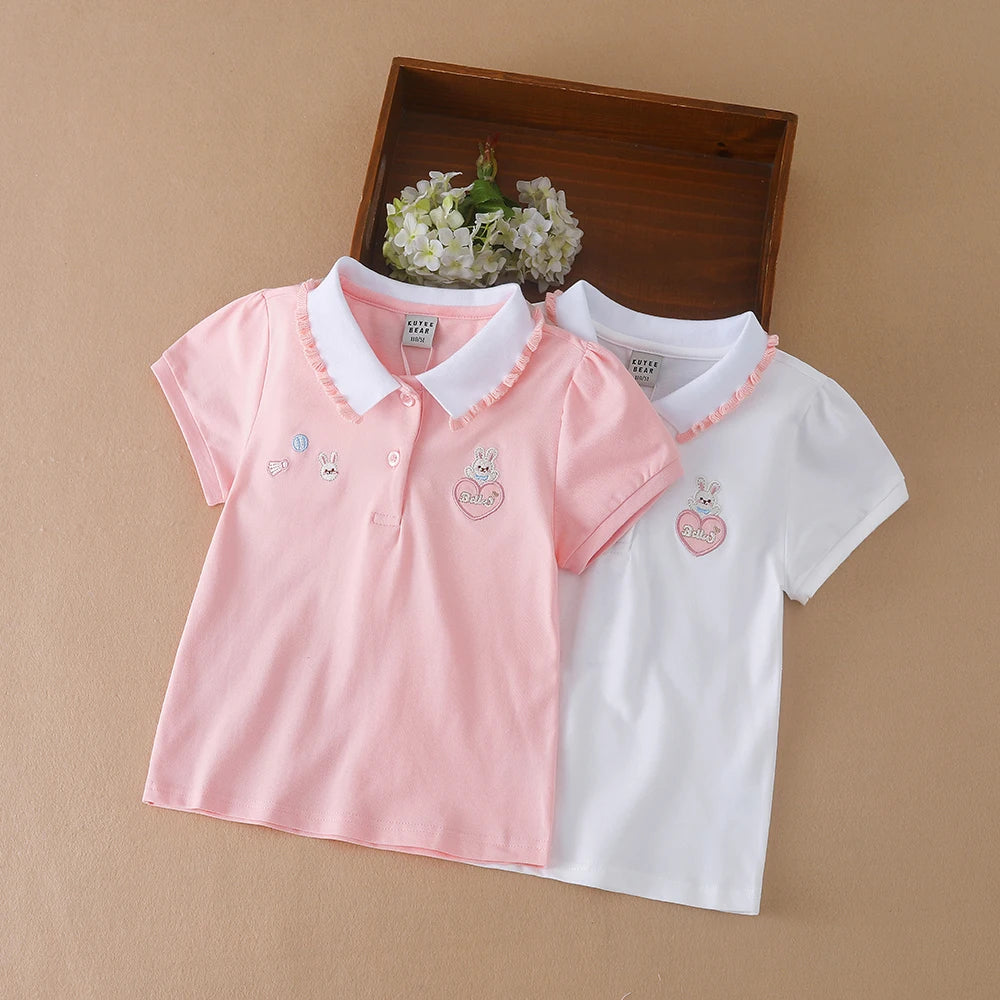 3-12 alter Mädchen Polo Sommer Kinder Kurzarm T-shirts 2024 Neue Kinder Drehen Unten Kragen Kleidung Baby Baumwolle tops