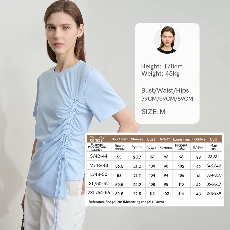 Damen Sommer T-Shirt mit Rundhals und Kordelzug in lässiger Form