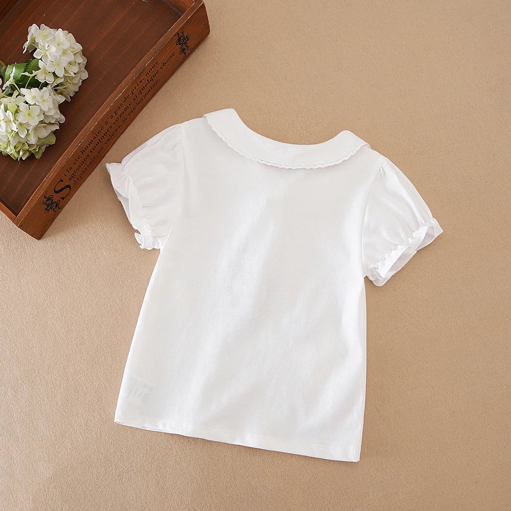 Mädchen-Shirt 2025, neues Kinder-Baby-Kurzarm-Top, junge Mädchen, niedliche Baumwollkleidung für Kinder im Alter von 2 bis 6 Jahren