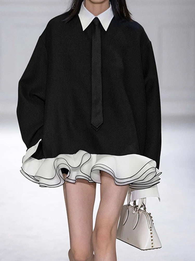 Eleganter Damen-Trenchcoat mit Stehkragen und langen Ärmeln im Patchwork-Design – minimalistischer Mantel mit Schnürung für modische Frauen