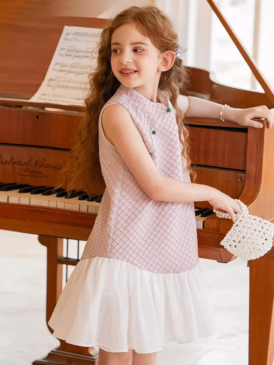 Beiges Prinzessinnen-Kleid für Mädchen mit kurzen Ärmeln – ideal für Hochzeiten und Geburtstage, Größe 110-170 cm