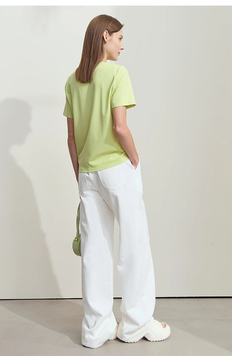 Damen T-Shirt mit O-Ausschnitt und geometrischer Dekoration aus antibakterieller Baumwolle