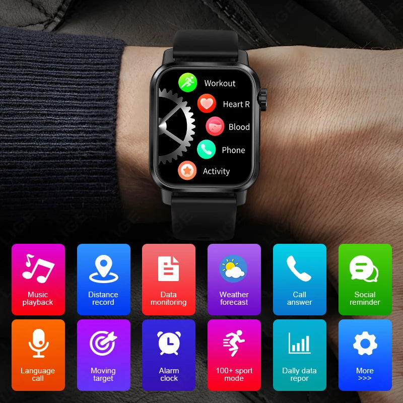 LIGE Neue Für Huawei Xiaomi Smart Uhr Männer Taschenlampe IP68 Wasserdichte Outdoor Sport Tracker 1,85 "HD Bluetooth Anruf Smartwatch