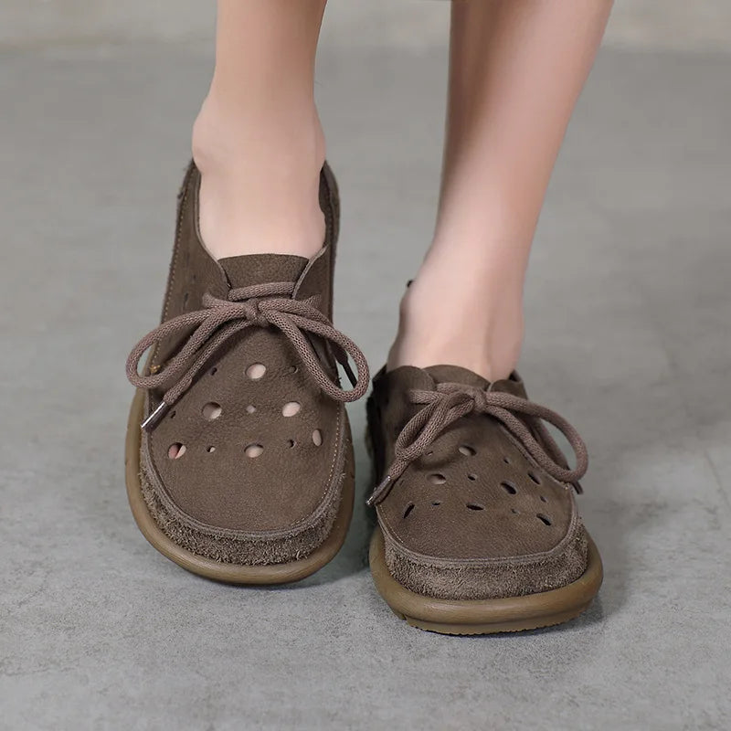 AIYUQI 2025, neue flache Damensandalen, rutschfeste Schnür-Loafer mit weichen Sohlen für Damen, Sommer-Strandschuhe mit großem Loch für Damen