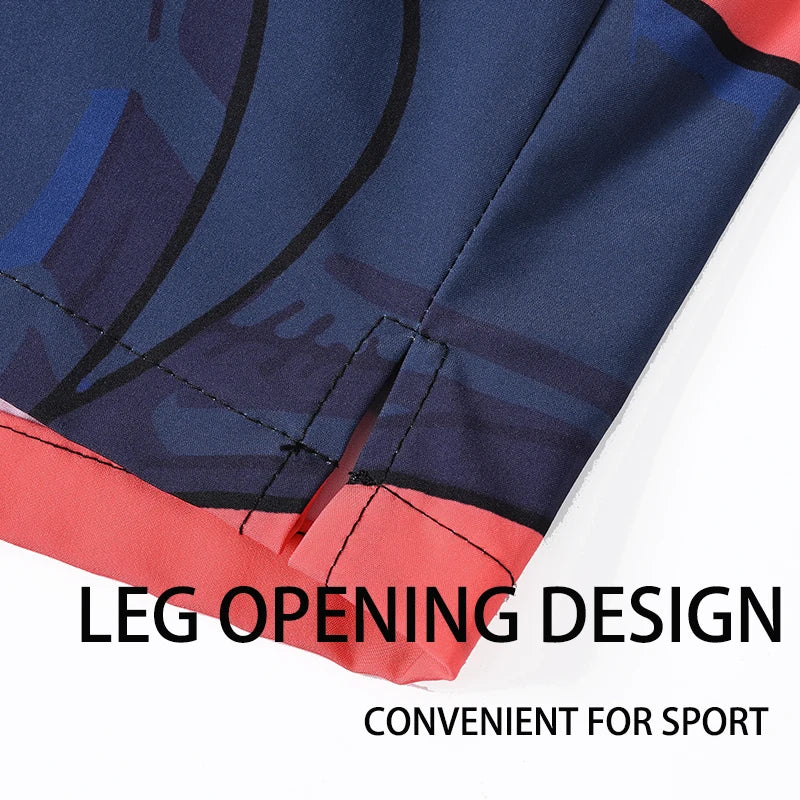 Sommerliche Herren-Badeshorts aus Polyester mit schnelltrocknendem Druck und Mesh-Innenfutter – ideal für Strand und Sport in großen Größen.