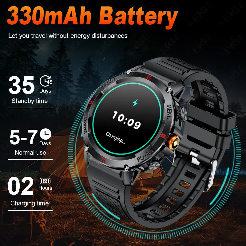 LIGE 2025 Neue Outdoor Smartwatch LED Taschenlampe Männer IP68 Wasserdichte Bluetooth Anruf Sport Fitness Track Smart Uhr Für Xiaomi