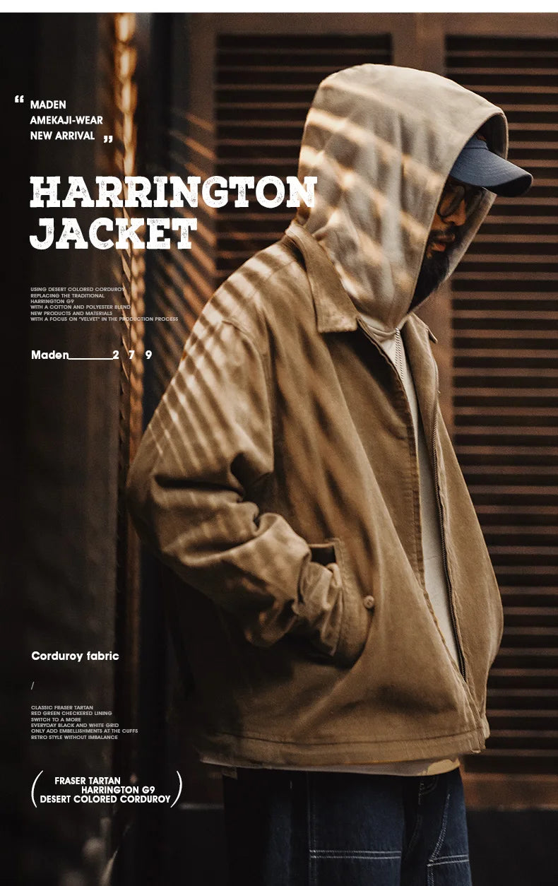 Herren Retro Cord Jacke mit Stehkragen und lässigen Taschen für Herbst