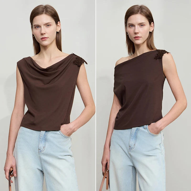 Damen Casual-T-Shirt im minimalistischen Stil mit Swing-Kragen und ärmellos