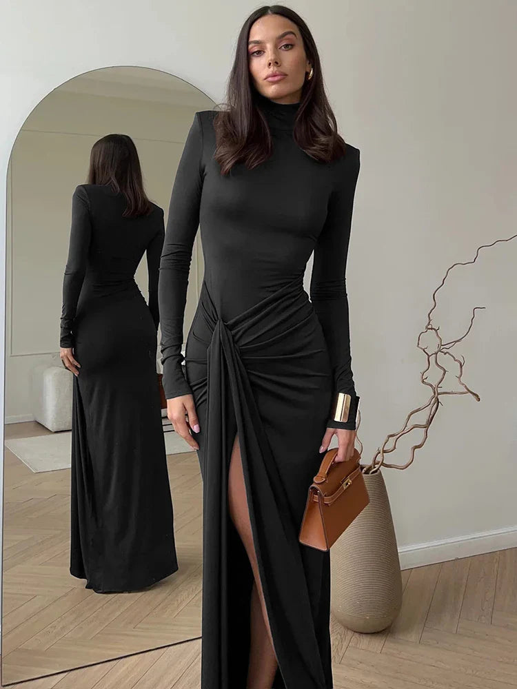 Mozision Turtleneck Thigh High Split Sexy Maxi Dress Für Frauen