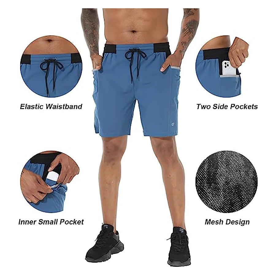 Sommerliche Herren-Badeshorts mit Camouflage-Streifen, schnelltrocknend, mit Reißverschlusstaschen und Mesh-Futter – ideal für Strand und Surfen.