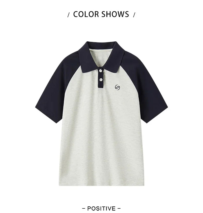 Semir Frauen Polos hirt Sommer neue Farbe Blocking Schulter fallende Ärmel American Retro Top strukturierte Kleidung Trend