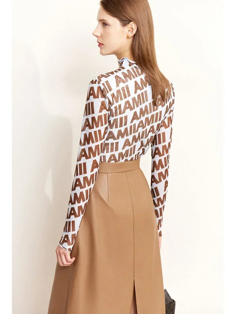 Damen T-Shirts mit AMII Logo im Casual-Stil für Frühling und Herbst