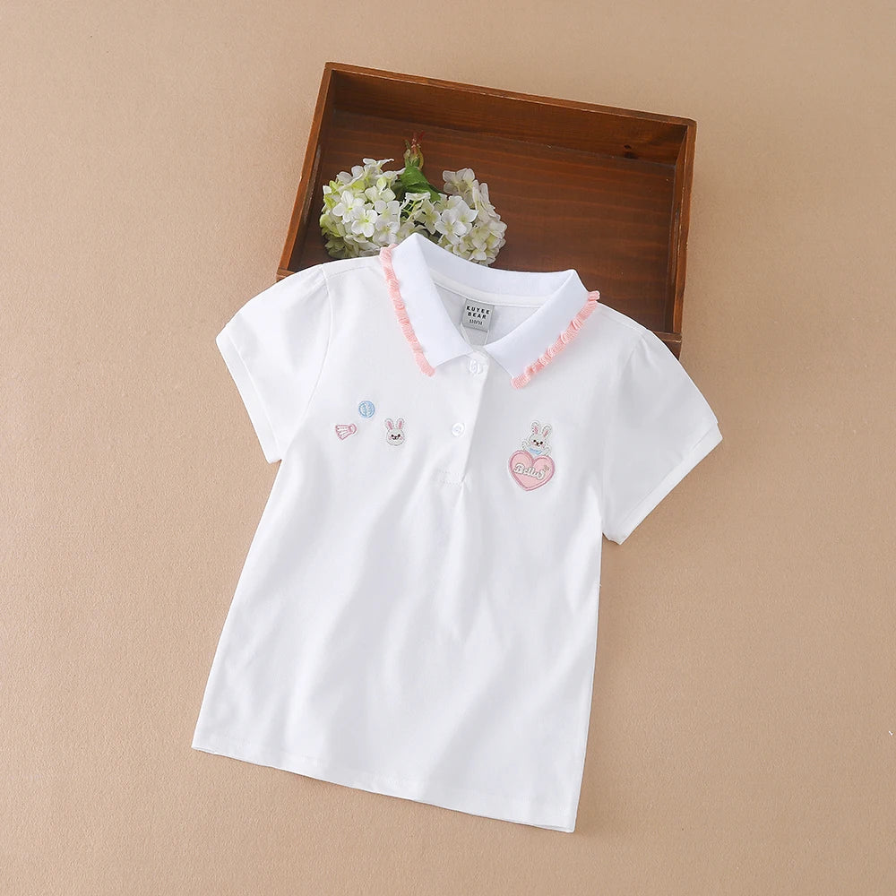 3-12 alter Mädchen Polo Sommer Kinder Kurzarm T-shirts 2024 Neue Kinder Drehen Unten Kragen Kleidung Baby Baumwolle tops