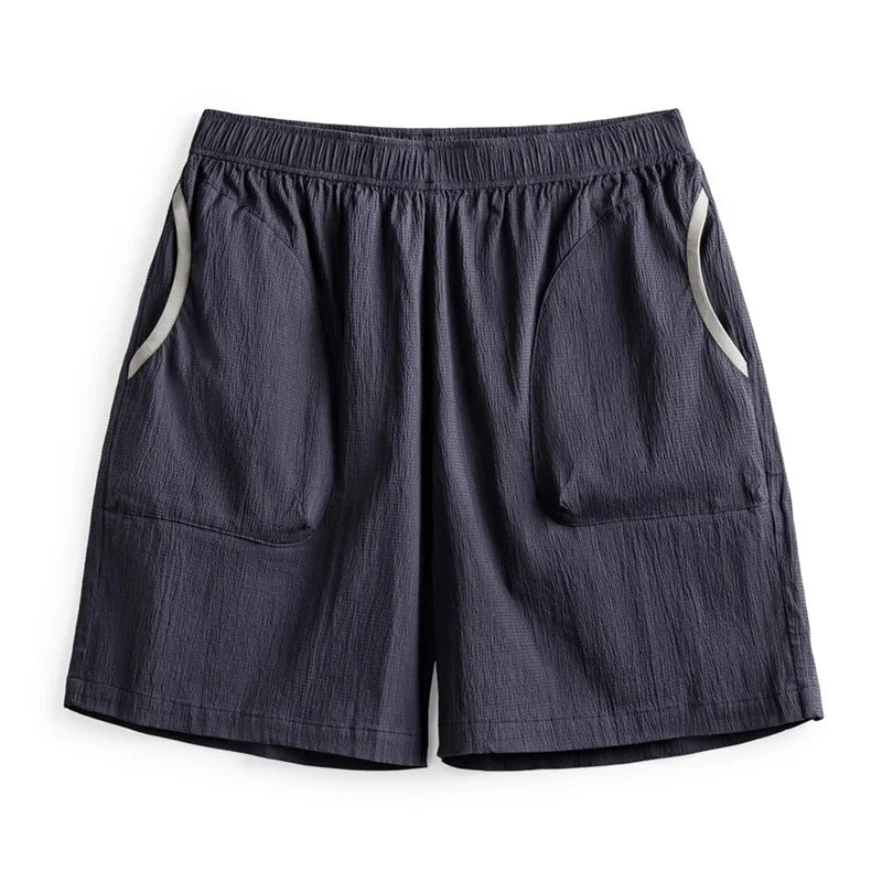 Männer Shorts aus atmungsaktiver Seersucker-Textur mit elastischer Taille und Kontrastfarbe