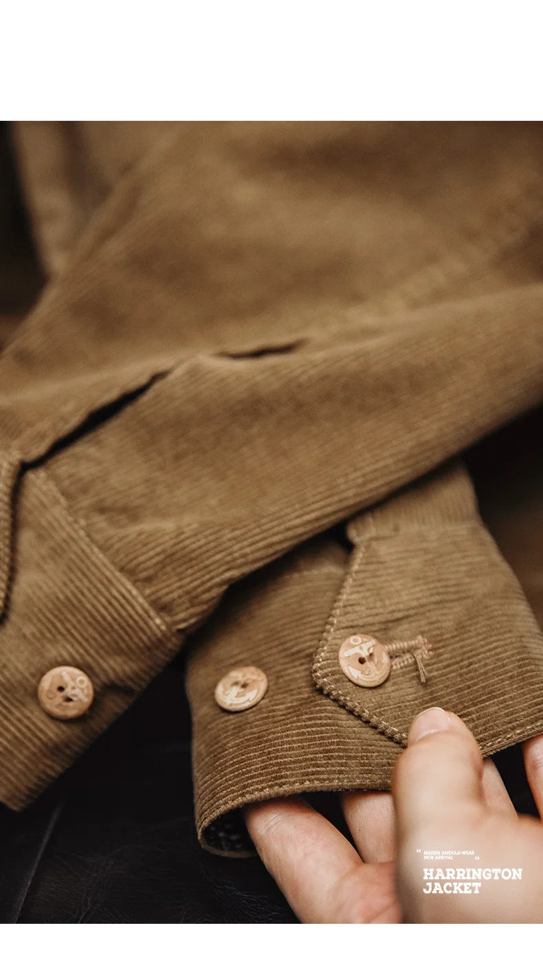 Herren Retro Cord Jacke mit Stehkragen und lässigen Taschen für Herbst