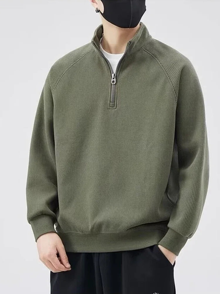 Männer Pullover im y2k Vintage Stil mit Stehkragen und halbem Reißverschluss