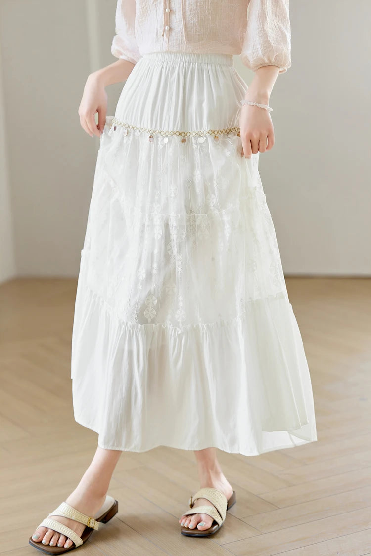 Damen A-Linien-Rock mit hoher Taille und elegantem Spitzenspleiß für den Sommer