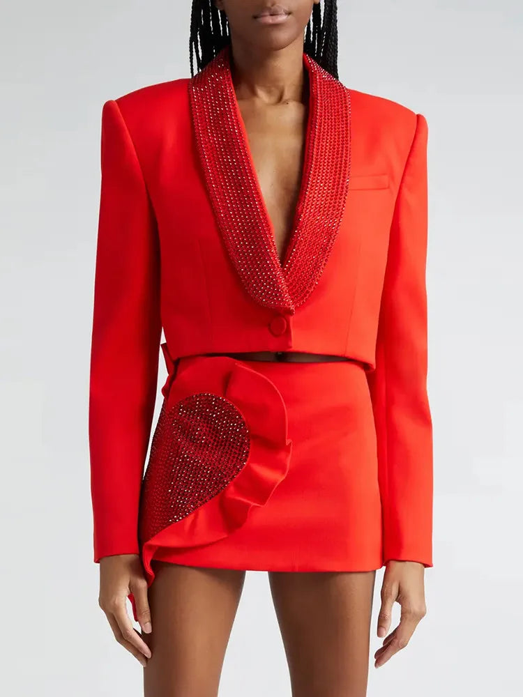 Eleganter Damen-Blazer mit Reverskragen und langen Ärmeln – Patchwork-Design und einreihiger Verschluss für einen lässigen Look.