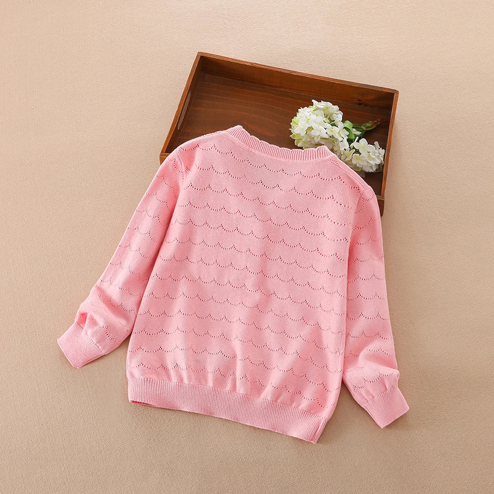 Kinder Sommerkleid ung Mädchen leichte Strickjacke Pullover Knöpfe Langarm lässig gestrickt dünne atmungsaktive Outwear