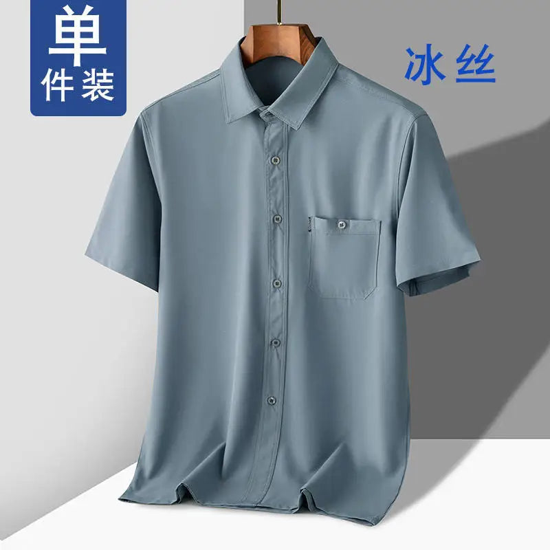 Kurzärmeliges Herren-Poloshirt aus Eisseide – bügelfreies, lässiges Strandoberteil für Herren mittleren Alters