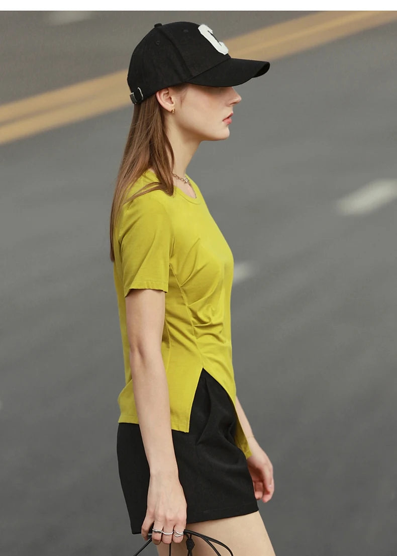 Damen T-Shirt mit asymmetrischem Design und kurzen Ärmeln für den Sommer
