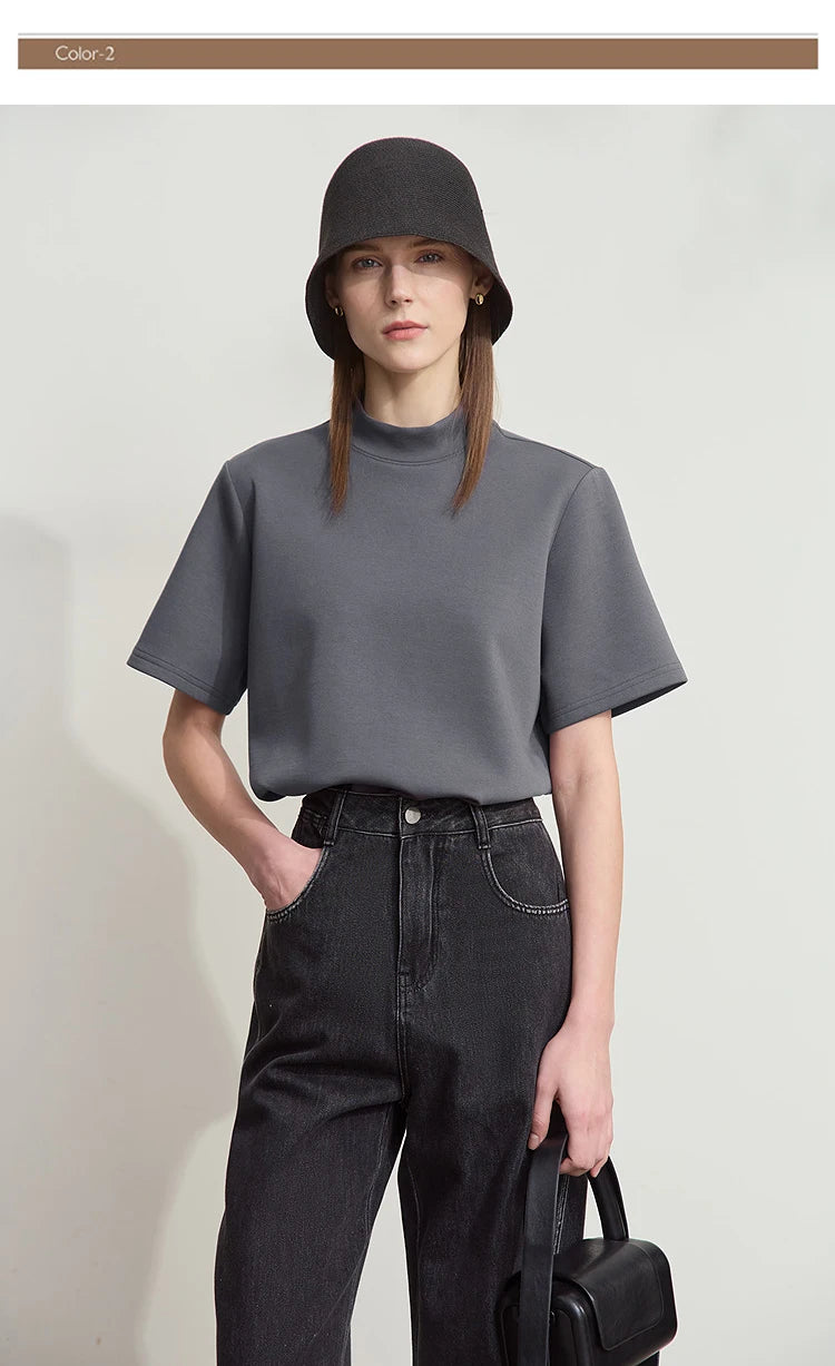 Damen Casual T-Shirt mit Gedrucktem Rollkragen und Kurzarm für den Sommer