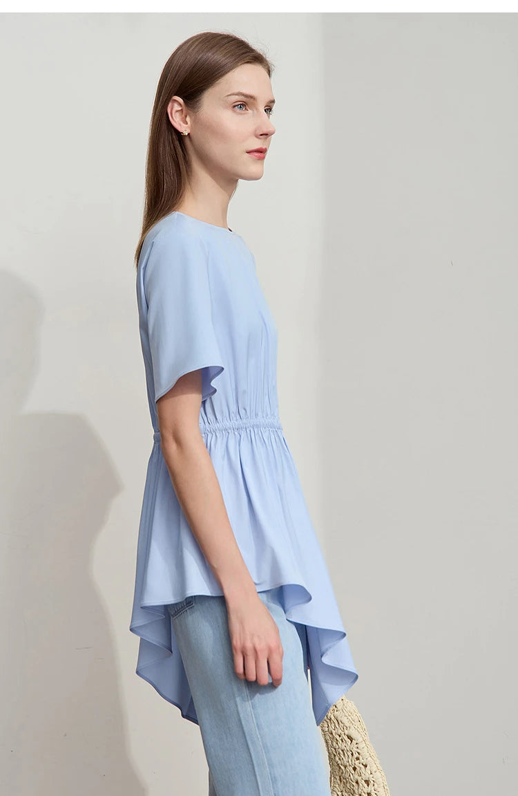 Damen T-Shirt mit rundem Hals und asymmetrischem Design für den Sommer
