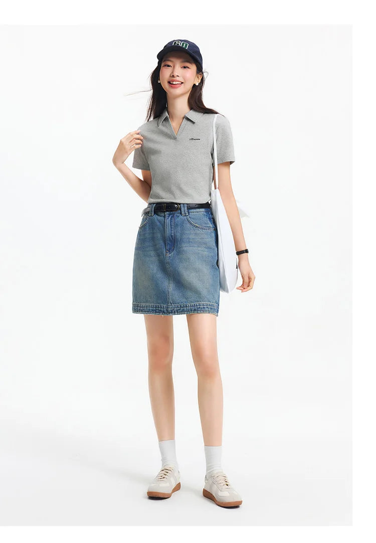 Semir Poloshirt für Damen, abgeschnitten, schmale Passform, elegant, 2025, neuer Sommer, bestickter Pullover, minimalistisch, für lässigen Stil