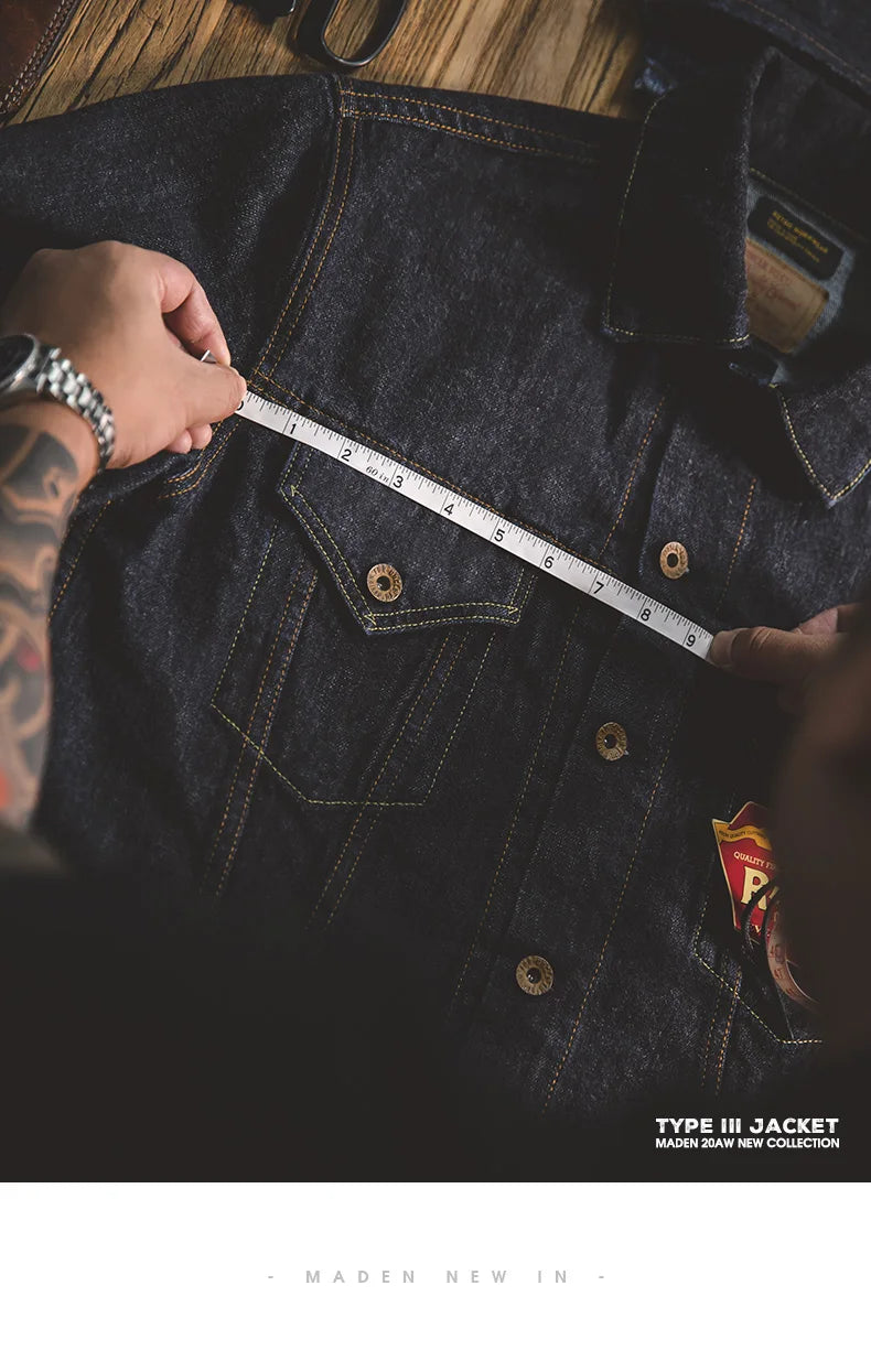 Herren Jeansjacke Vintage 14,8 Unzen Denim Klassisch Slim Fit Mantel