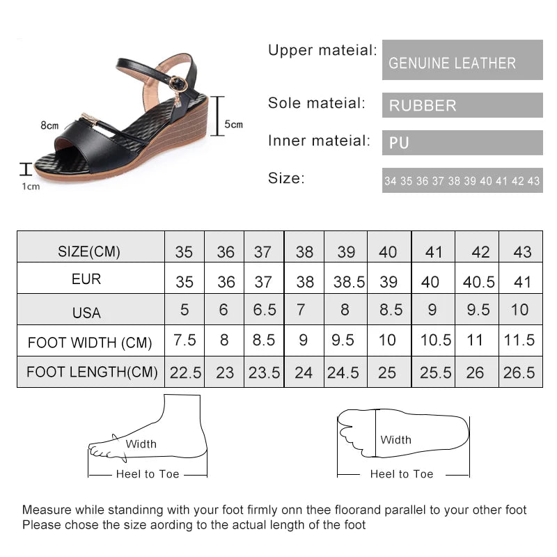 Damen-Sandalen mit Keilabsatz, Sommer, echtes Leder, große Größe 41, 42, 43, Damen-Sandalen, rutschfeste Mutter mittleren Alters, modische Sandalen