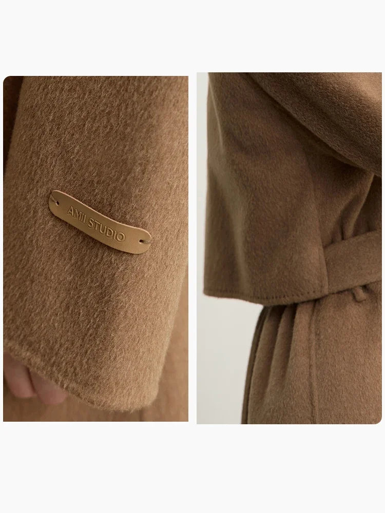 Damen Wollmantel mit Reverskragen und Raglanärmeln im minimalistischen Stil