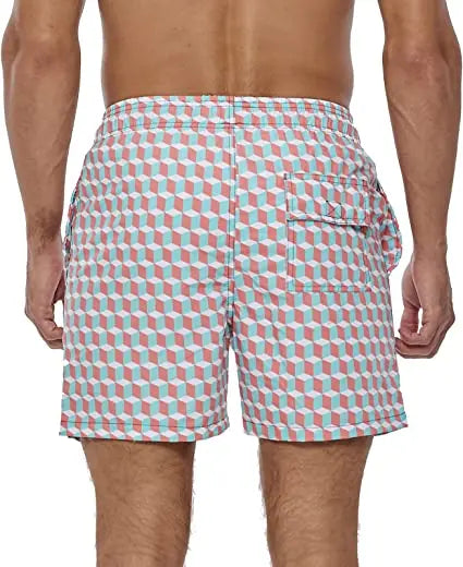 Herren-Badeshorts mit Farbverlauf, schnelltrocknend, mit Reißverschlusstaschen und Mesh-Futter – modische Schwimmshorts für den Strand