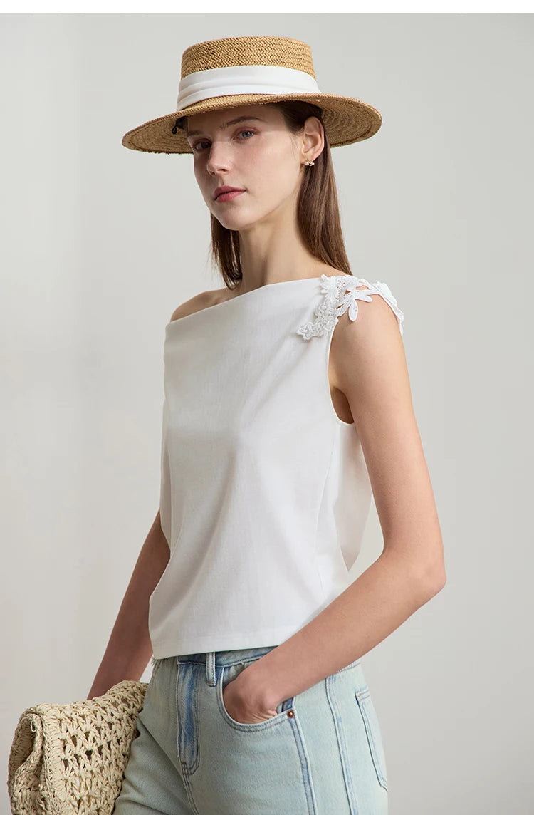 Damen Casual-T-Shirt im minimalistischen Stil mit Swing-Kragen und ärmellos