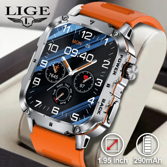LIGE Outdoor Militär Sport Smart Uhr Männer Frauen Fitness Track Herzfrequenz Blut Sauerstoff Wasserdicht BT Anruf 1,95-Zoll Smartwatch