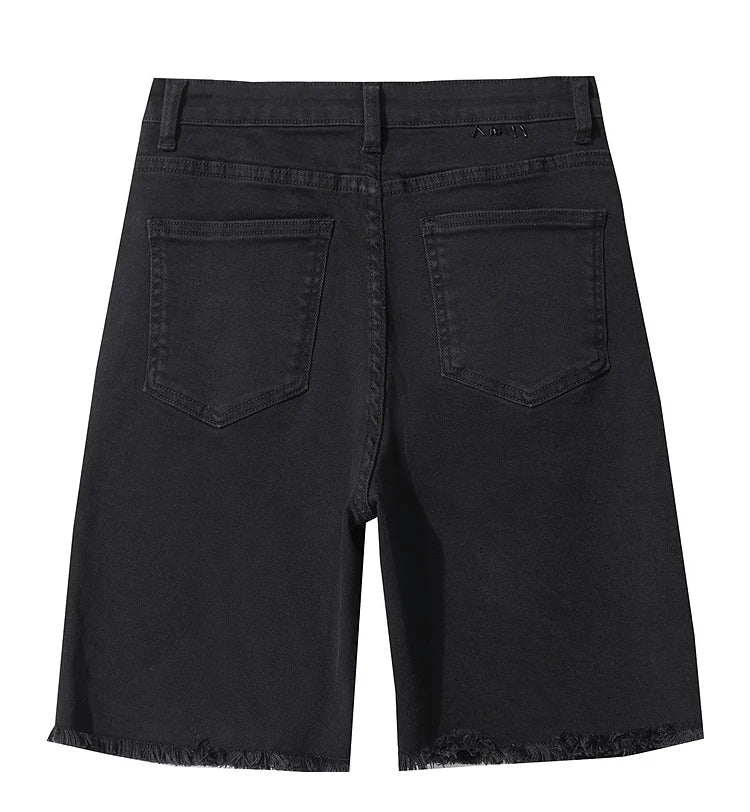 Damen Denim Shorts im minimalistischen Casual-Stil mit Zipper und Loch-Dekoration