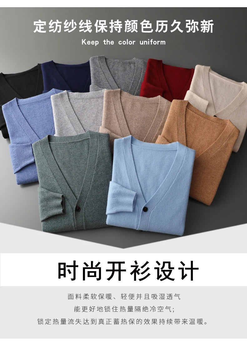 Herren Strickjacke Frühling und Herbst Basic Strick pullover aus reiner Wolle Herren große lose V-Ausschnitt Mantel reine Farbe Freizeit jacke Top