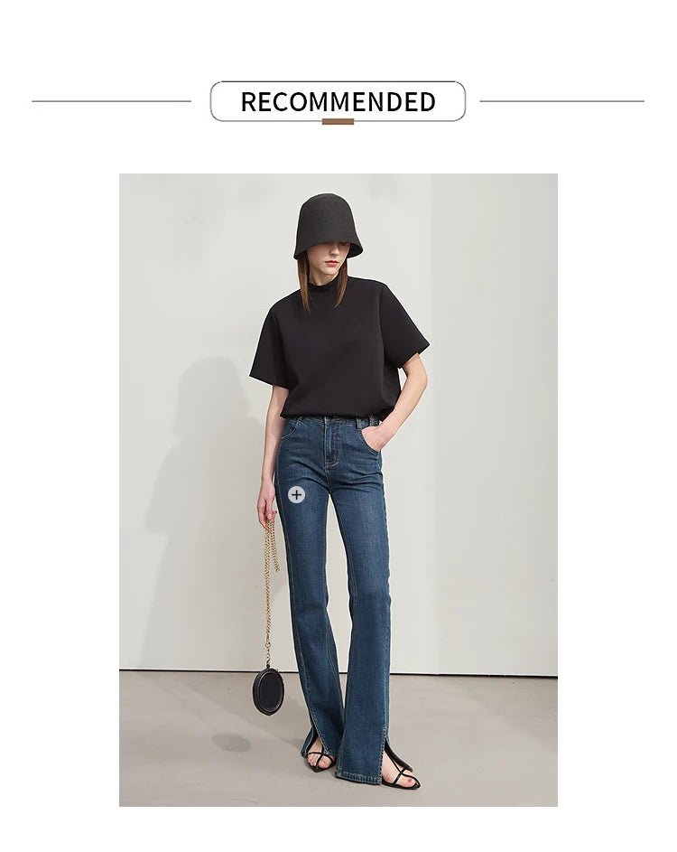 Damen Casual T-Shirt mit Gedrucktem Rollkragen und Kurzarm für den Sommer
