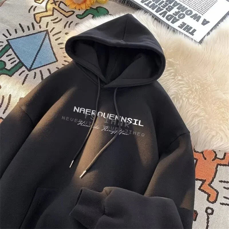 2025 neue Männer High Street Brief Gedruckt Mit Kapuze Sweatshirts Casual Lose Vintage Hip Hop Hoodies Ästhetische Mode Y2K Hoodie