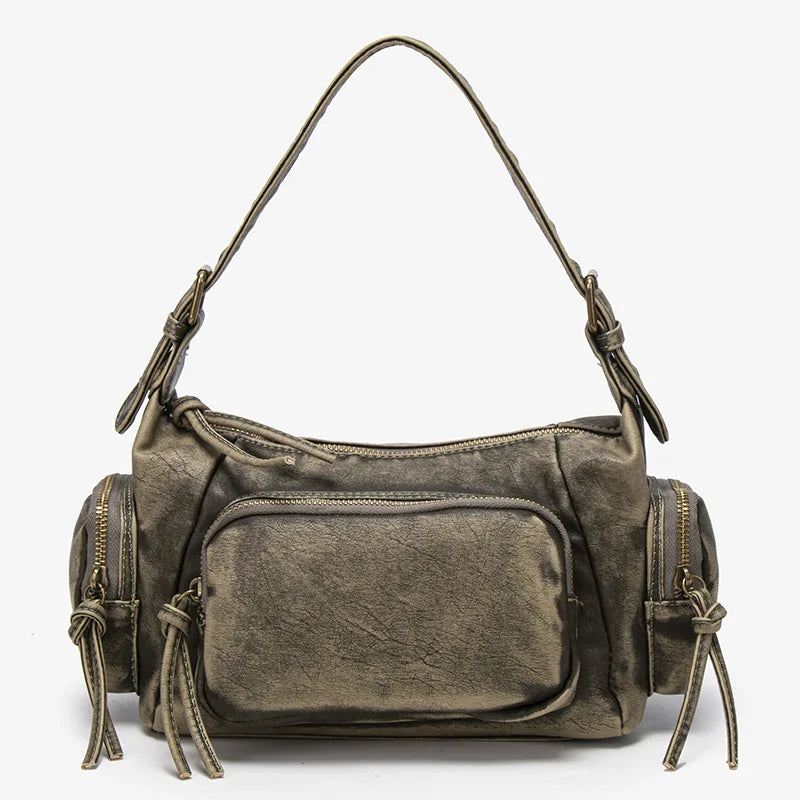 Damen-Hobo-Tasche aus Leder im Vintage-Look mit Mehrfach-Fächern und Tassel-Reißverschluss Alltagsbegleiter