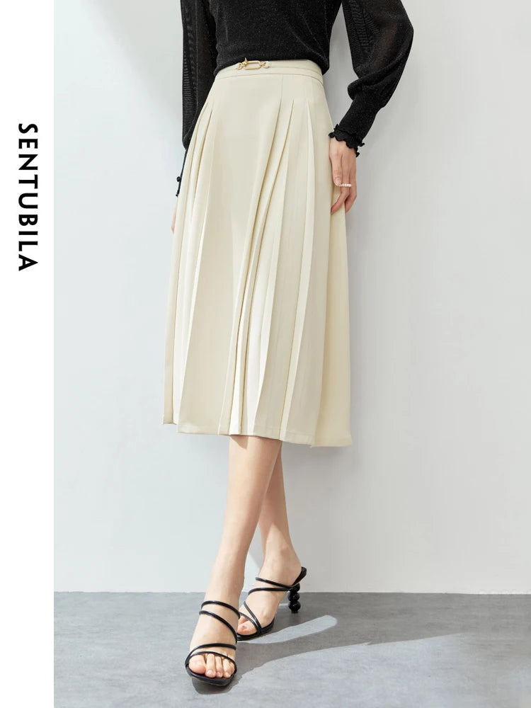 Damen Faltenrock in Schwarz mit hoher Taille im eleganten A-Linien-Stil