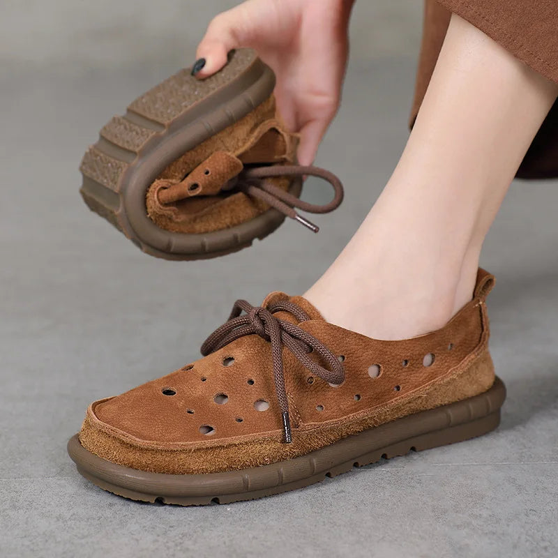 AIYUQI 2025, neue flache Damensandalen, rutschfeste Schnür-Loafer mit weichen Sohlen für Damen, Sommer-Strandschuhe mit großem Loch für Damen