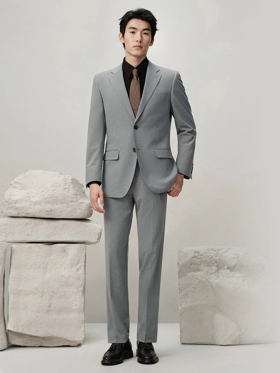 Herren-Anzugset mit Blazer und Hose in tiefem Blau und Khaki – modischer Seersucker für Frühling und Sommer, ideal für Hochzeiten und Büro.