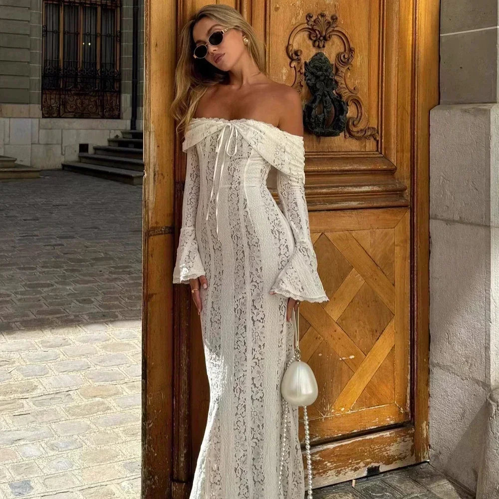 Suninheart White Off The Shoulder Bodycon Dress 2024.